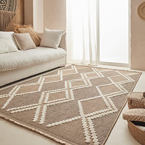 Nazar Teppich, Wohnzimmer, Natur, Jute-Optik, meliert, modernes Motiv, Boho-Stil, Teppich für Wohnzimmer, Schlafzimmer, Terrasse, Außenbereich, Naturfarbe (9048 Braun, 120 x 170 cm) von Nazar