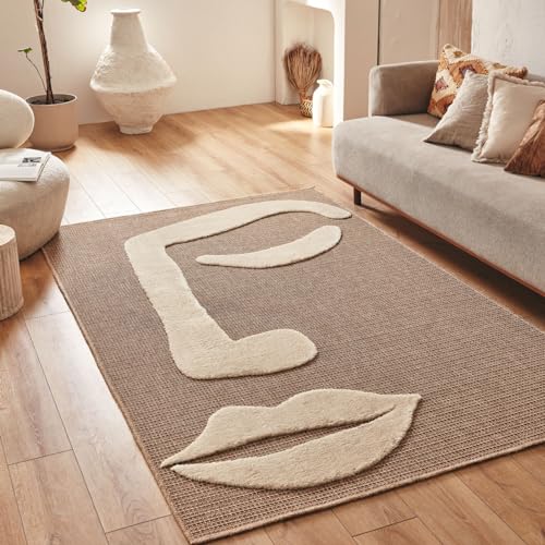 Nazar Teppich Palma, Naturteppich, Jute-Optik, Naturteppich für Wohnzimmer, Schlafzimmer, Flur, Bohemian Teppich, Naturfarbe (9493 Weiß, 200 x 290 cm) von Nazar