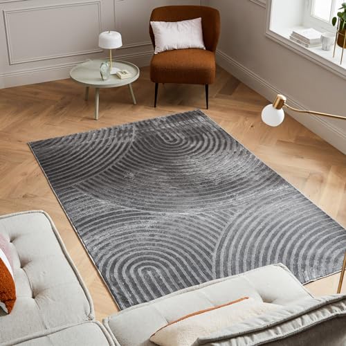 Nazar Teppich für Wohnzimmer, modern, Creme, Beige, Grau, Teppich, Schlafzimmer, weich, Reliefmotiv (1043 Grau, 200 x 280 cm) von Nazar