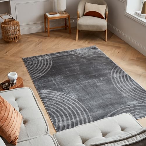 Nazar Teppich für Wohnzimmer, modern, Creme, Beige, Grau, Teppich für Schlafzimmer, weich, Reliefmotiv (1030 Grau, 80 x 150 cm) von Nazar