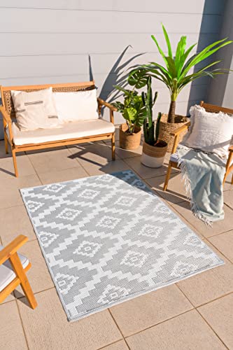 Nazar Teppich für den Außenbereich, geometrisches Muster, leicht und tragbar, 331 Grau, 120 x 160 cm von Nazar