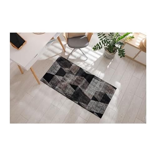 Nazar Teppich klein, geometrisches Muster, Grau, 100 % Polyester, 70 x 180 cm, innen von Nazar