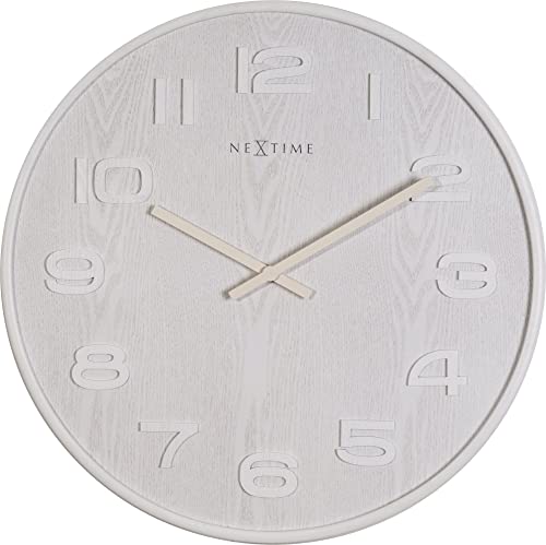 NeXtime Wanduhr "WOOD WOOD BIG", rund, aus Holz, Weiß, ø 53 cm von NeXtime