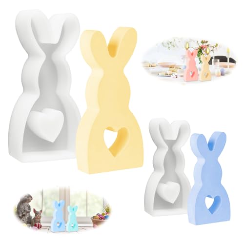2 Stück Ostern Kaninchen Silikonformen Gießformen, 3D Hasenform für Ostern, Ostern Hase Backform, Osterhase Silikonform for Gips, Sojawachs Kerzen, Handwerk von Necdeol