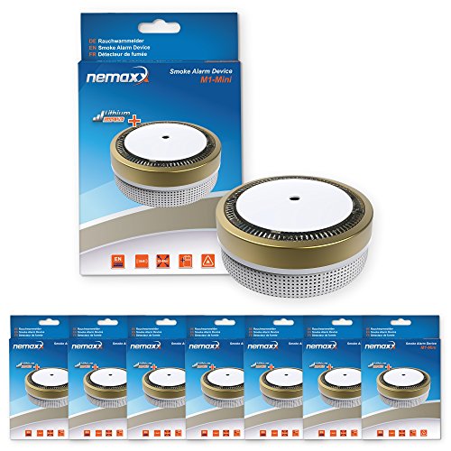 Nemaxx 7X Rauchmelder M1- Mini sensibler, photoelektrischer Rauchwarnmelder mit Lithiumbatterie Typ DC3V nach DIN EN14604-gold, Gold, 7er-Set, 7 Stück von Nemaxx