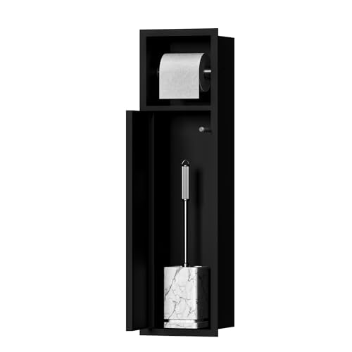 Neodrain Unterputz-Schrankmodul Edelstahl Badezimmerschrank Schmal Toilettenschrank Schwarz Eingebaute Toilettenpapierhalter und Klobürstenhalter, 63x15x15 cm von Neodrain