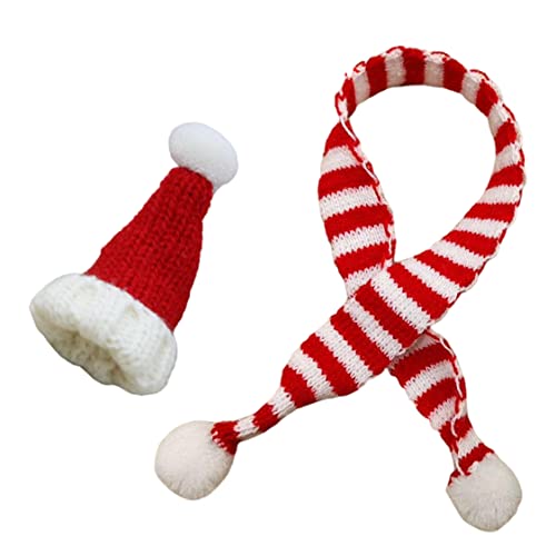 Neroyaner Weihnachtstierhut Kleiner Haustierhut Schal Kit Hamster Cosplay Kostüm -Kappe Requisiten mit rotem weiß gestreiften Schal von Neroyaner