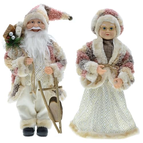 Weihnachten Santa Claus Ornament Mr und Frau Claus 2pcs 17.7in lebendige Weihnachtsfiguren Netter weicher stehender Frau Claus Figur für Fenster -Displayszene Desktop Dekor Style 3 von Neroyaner