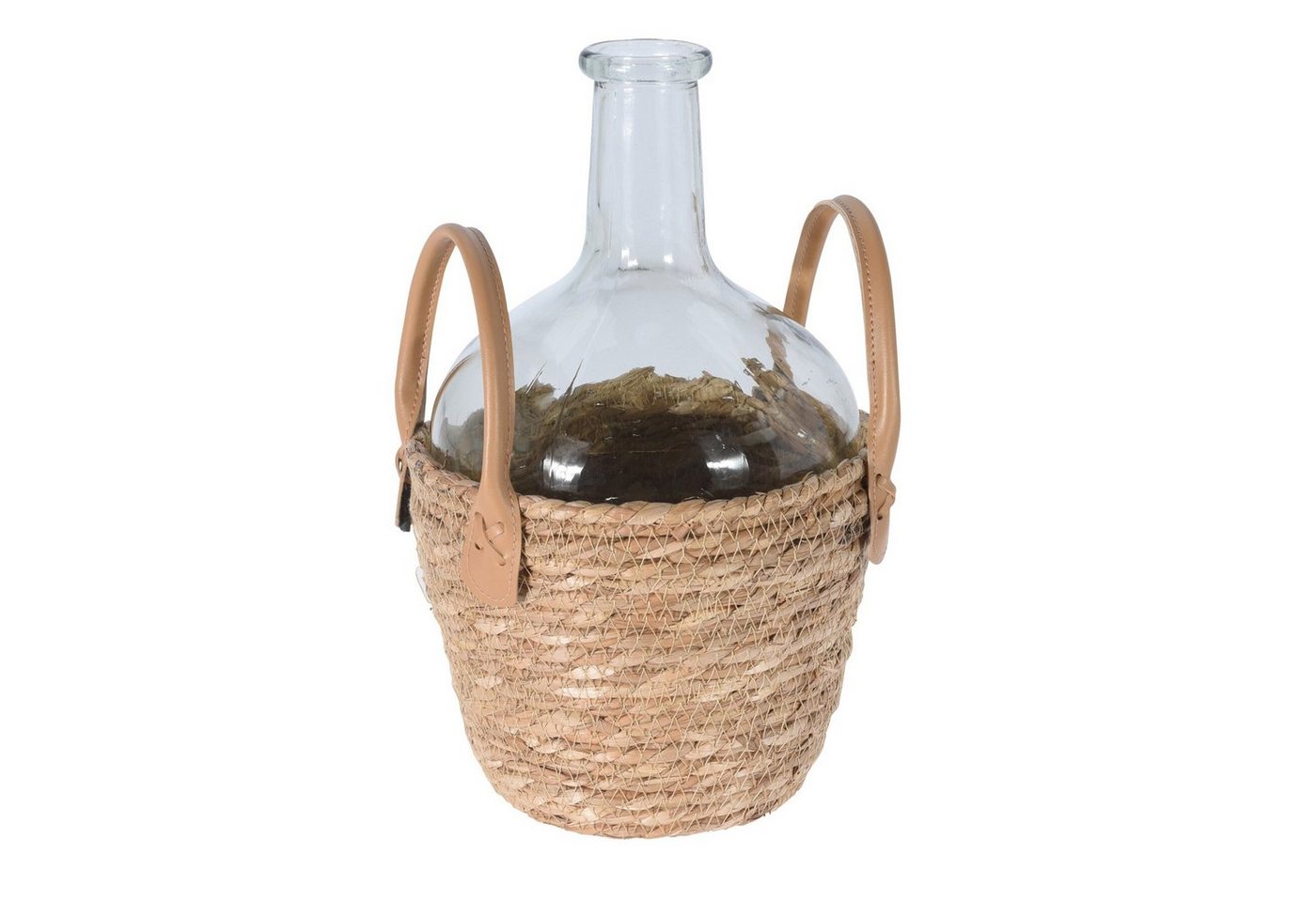 Neuetischkultur Dekovase Glasvase mit Naturbezug Flaschenform (Stück, 1 St., Glasvase im Seegraskorb), Flaschenvase Glasflasche im Korb von Neuetischkultur
