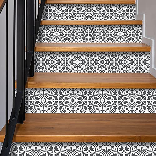 Neukids 14Pcs 100x18cm Selbstklebende Klee treppenaufkleber Küche Bad Marokko Fliesenaufkleber Treppe Steigleitung Abziehbilder Treppenstufen Dekoration Treppe Schrank Blume Aufkleber von Neukids