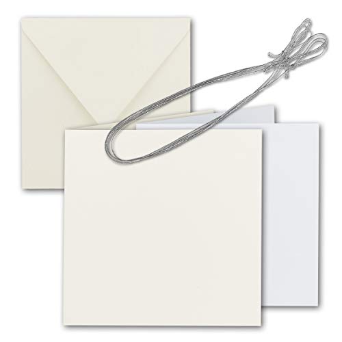 10x Quadratisches Faltkarten Set 15 x 15 cm - mit Briefumschlägen & Einlegeblättern & Schmuckband - Natur-Weiß - für Einladungskarten, Hochzeit, Weihnachten - von GUSTAV NEUSER von NEUSER PAPIER