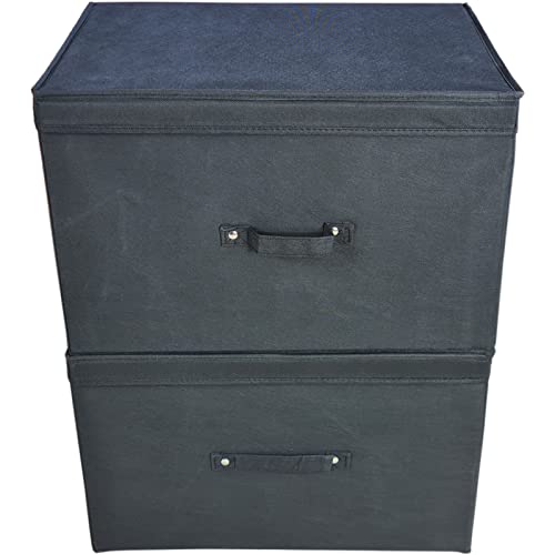Neusu Aufbewahrungsbox mit Deckel - Schwarz, Stoff Bezogen - Stabile große Klappbox (Multipack Jumbo x2, Schwarz) von Neusu