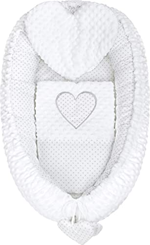 ALUSHBABY | Baby Nestchen Bett Weiß (55x75 cm Baby Cocoon, 100% Baumwolle Babynest Mit Kissen Und Decke Antiallergische Faser, als Baby Reisebett, Kuschelnest Baby Geeignet) Oeko-Tex Zertifiziert von New Baby