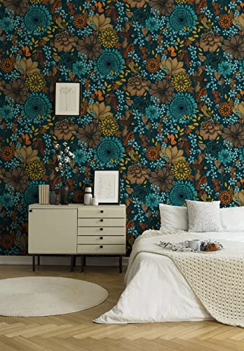New Walls Blumen Vliestapete florales Muster Wohnzimmer türkis, beige Tapete leicht strukturiert matt – 1,59 x 2,80 m von New Walls