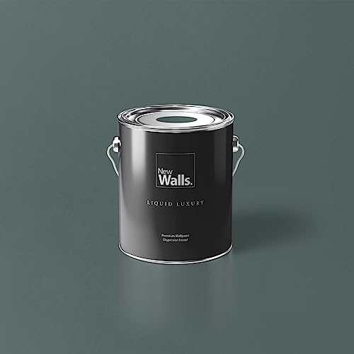 New Walls Premium Wandfarbe Grün, Grau-Grün Liquid Luxury Dispersionsfarbe für Innenräume – 2,5 L von New Walls