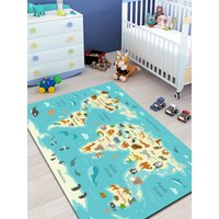 Lebhafter Lernender Tiere Teppich. Weltkarte Schönes Kleinkind. Kinderzimmer Kontinent Design Bodenfläche Mat. Rutschfest von NewCarpetWorld