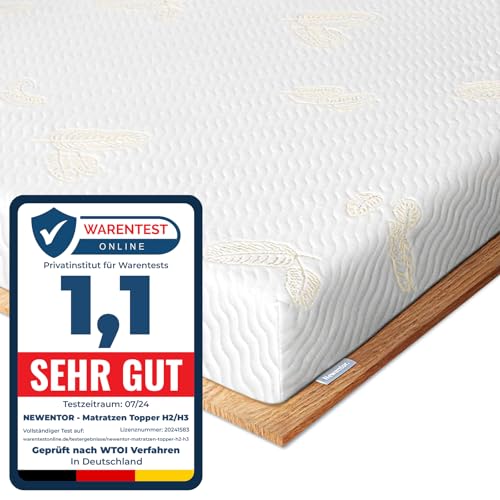 Newentor® Matratzen Topper 100x200cm H2 H3, Matratzentopper 100x200 Schlafsofa Bett Gelschaum, Mattress Topper 100x200 Boxspringbett Gel Bezug Kaltschaum 7CM Höhe von Newentor