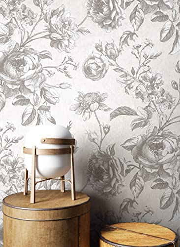 NEWROOM Tapete Grau Vliestapete Blumen - Blumentapete Floral Rosen Beton Romantisch inkl. Tapezier-Ratgeber von Newroom