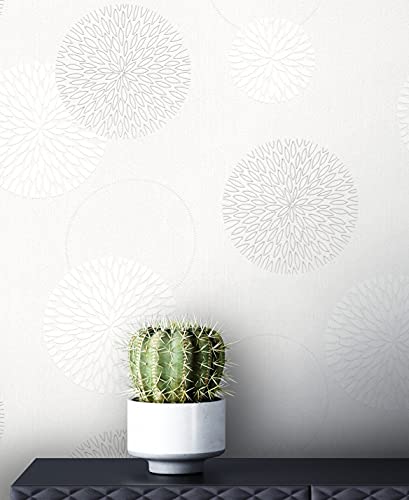 NEWROOM Tapete Weiß Vliestapete Kreise - Mustertapete Modern Grau Blumen Muster Grafisch inkl. Tapezier-Ratgeber von Newroom