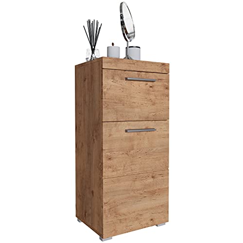 Newroom Kommode Badezimmer Schrank Wildeiche mit viel Stauraum - 37x79x31 cm (BxHxT) - Badezimmerschrank Holz Badkommode Badezimmermöbel - [Trinity.Ten] von Newroom