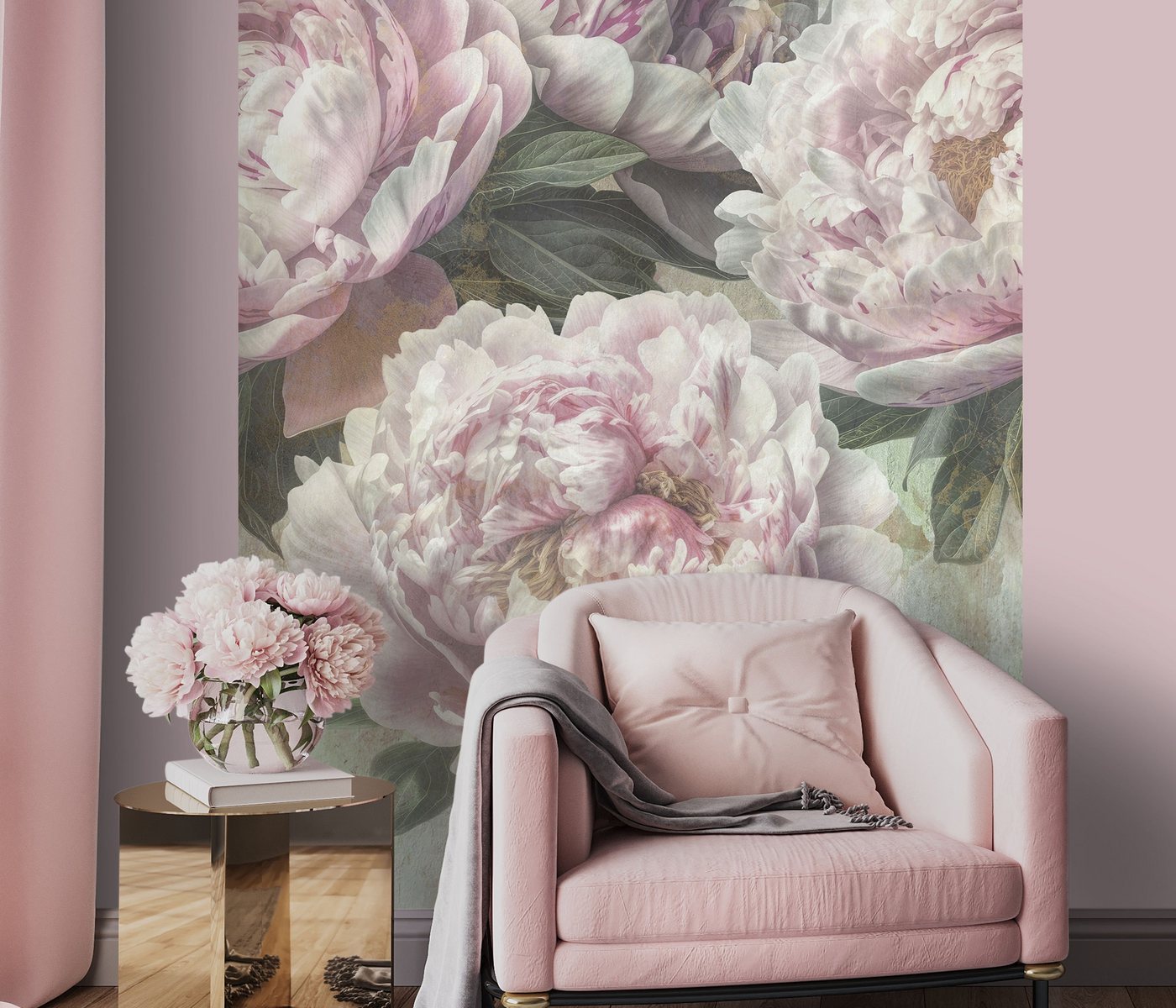 Newroom Vliestapete, [ 1,5 x 2,7 m ] großzügiges Motiv - kein wiederkehrendes Muster - Fototapete Wandbild Blumen Rosen Pfingstrosen Made in Germany von Newroom