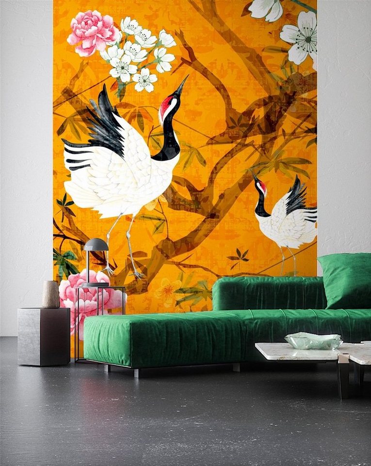 Newroom Vliestapete, [ 2,7 x 2,65m ] großzügiges Motiv - kein wiederkehrendes Muster - nahtlos große Flächen möglich - Fototapete Wandbild Blumen Vogel Made in Germany von Newroom