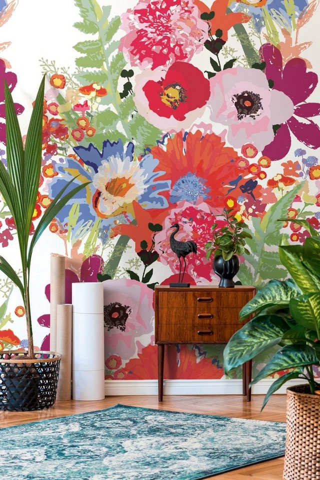 Newroom Vliestapete, [ 2,8 x 1,59 m ] großzügiges Motiv - kein wiederkehrendes Muster - nahtlos große Flächen möglich - Fototapete Wandbild Blumen Blätter Floral Made in Germany von Newroom