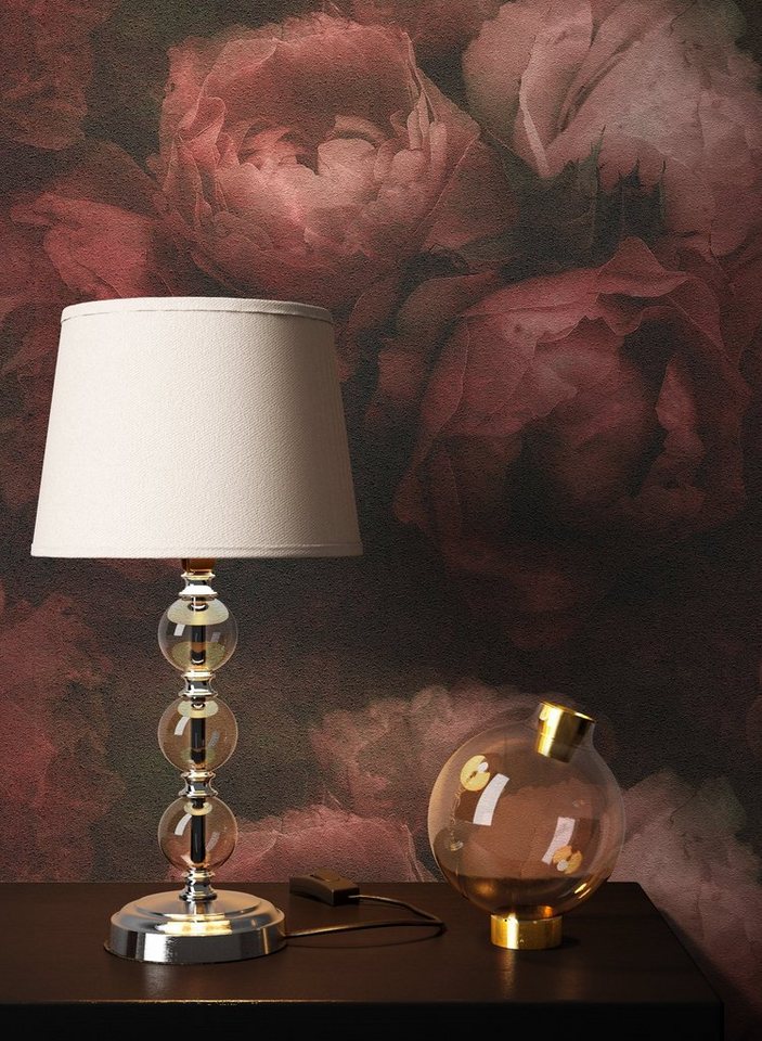 Newroom Vliestapete, Rot Tapete Blumen Floral - Vintage Blumentapete Rosa Schwarz Rosen 3D Optik für Schlafzimmer Wohnzimmer Küche von Newroom