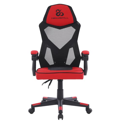 Newskill Gaming Chair Eros Atmungsaktiver Stoff, Netzrückenlehne, Schreibtischstuhl, Höhenverstellbar, Feste Armlehnen, Ergonomisch, Integrierte Kopfstütze, Bis zu 150kg, Farbe rot von Newskill