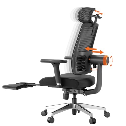 Ergonomischer Bürostuhl mit Fußstütze, hohe Rückenlehne Schreibtischstuhl mit 4D-Armlehnen, Verstellbarer Kopfstütze, Adaptive Lendenwirbelstütze, gegen Rückenschmerzen Drehstuhl 136kg (Schwarz) von Newtral
