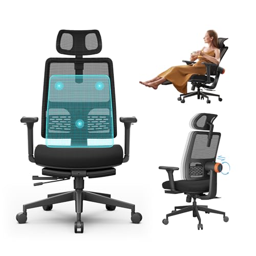 Newtral Bürostuhl Ergonomisch, Ergonomischer Bürostuhl, Schreibtischstuhl für Zuhause, mit dynamischer Lordosenstütze, 4D-Armlehne, Sitztiefe und Höhenverstellung (Fußstütze) (Schwarz) von Newtral