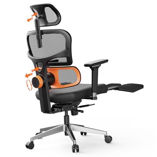 Newtral Ergonomischer Bürostuhl, Computer-Schreibtischstuhl, Verstellbarer Netzstuhl mit hoher Rückenlehne und Fußstütze, einzigartige verstellbare Lendenwirbelstütze, 4D-Armlehne, Lendenwirbelstütze von Newtral