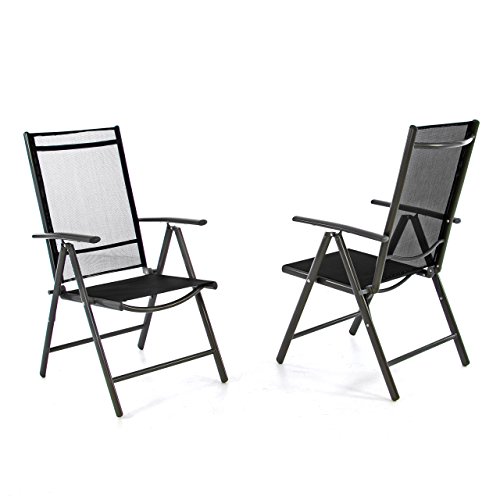 Nexos Trading 2er Set Klappstuhl Aluminium Campingstuhl Gartenstuhl - Rahmen dunkelgrau Textilene schwarz - Hochlehner für Garten Terrasse Balkon von Nexos Trading