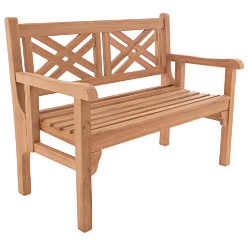 Nexos Trading DIVERO 2-Sitzer klappbar Parkbank 120x61x91 Faltbare Gartenbank Teak Holz behandelt hochwertig massiv Reine Handarbeit wetterfest Friesenbank von Nexos Trading