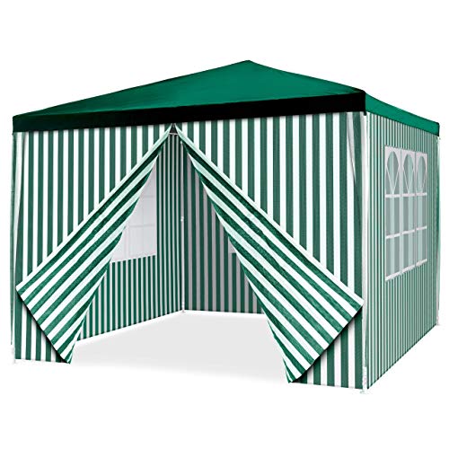 Nexos Trading Pavillon 3x3 m in grün weiß PE Plane 110g/m² + 4 Seitenteile Partyzelt Gartenzelt Sonnenschutz Stahlgestell Festivalzelt Eventzelt Partyzelt von Nexos Trading