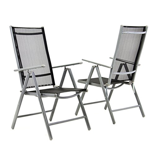 Nexos 2-er Set Stuhl, Klappstuhl, Gartenstuhl, Hochlehner für Terrasse, Balkon Camping Festival, aus Aluminium verstellbar, leicht, stabil, schwarz von Nexos Trading