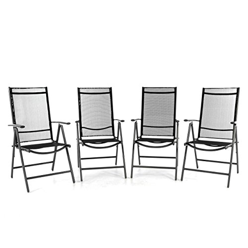 Nexos 4er Set Klappstuhl Aluminium Gartenstuhl Campingstuhl verstellbar Rahmen anthrazit Hochlehner für Terrasse Balkon leicht stabil schwarz witterungsbeständig 56x65x105 cm bis 110 kg mit Armlehne von Nexos Trading