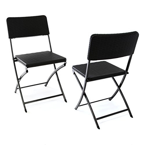 Nexos 2er Set Klappstuhl 2er Set schwarz in Rattan-Optik Gartenstuhl Balkonstuhl 80 x 40 cm Campingstuhl Bistrostuhl von Nexos Trading