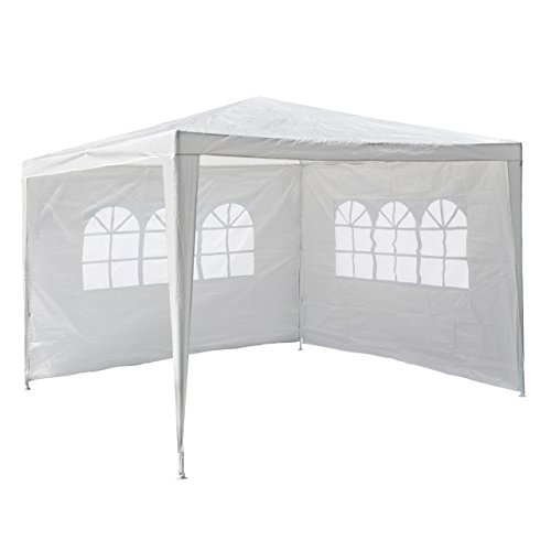 Nexos GM36090 PE-Pavillon Partyzelt mit 2 Seitenteilen für Garten Terrasse Markt Camping Festival als Unterstand und Plane, wasserdicht 3 x 3 m weiß von Nexos Trading