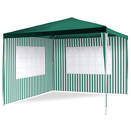 Nexos Pavillon 3x3 m in grün weiß PE Plane 110g/m² + 2 Seitenteile Partyzelt Gartenzelt Sonnenschutz Stahlgestell Festivalzelt Eventzelt Partyzelt von Nexos Trading