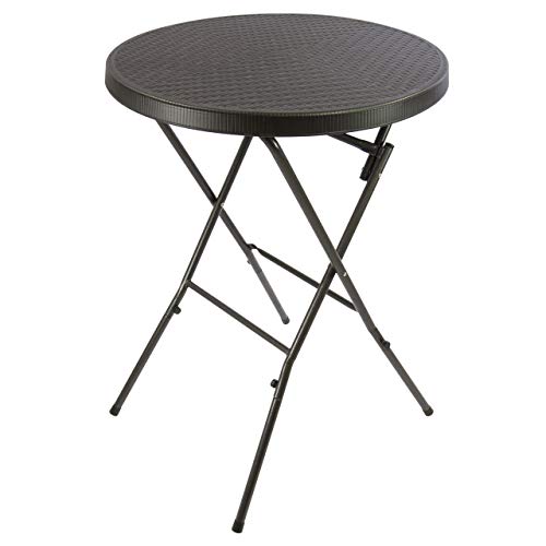 Nexos Stehtisch 110 cm Partytisch Rattan-Optik rund klappbar Bistrotisch Empfang Klapptisch Kunststoff Ø 80 cm Metallgestell stabil abwaschbar schwarz braun weiß Husse rot weiß (Kunststoff, Schwarz) von Nexos Trading