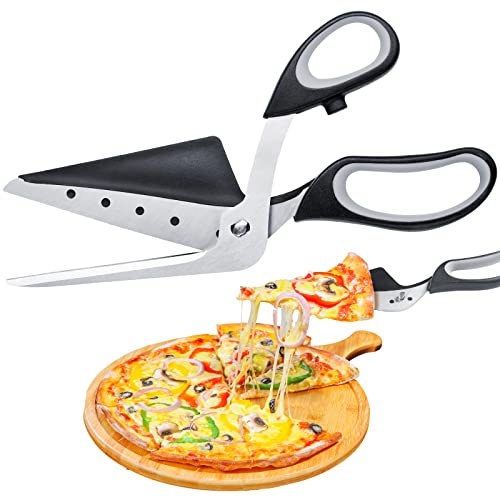 NiHome Pizzaschere mit integrierter Servierschaufel, 2-in-1 Multifunktions-Pizzaschneider mit abnehmbaren Edelstahlklingen, einhändige Bedienung, ergonomischer weicher Griff, Küchenutensil von NiHome