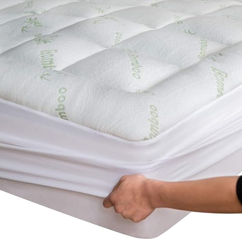 Bambus Doppel-Bettauflage Matratzentopper: Kühlend, atmungsaktiv für Rückenschmerz-Linderung, mit tiefen Taschen für 20-50 cm Matratzen (140x200cm) von Niagara Sleep Solution