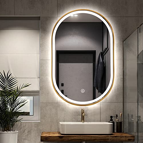 Niccy Ovaler LED-Badezimmerspiegel mit stufenlosem Dimmen, 50,8 x 81,3 cm, beleuchteter Kosmetikspiegel für Badezimmer, Wandmontage, LED-Spiegel mit Rahmen, Anti-Beschlag-Speicher, LED-Smart-Spiegel von Niccy