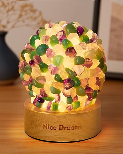 Nice Dream Bunte Kristall Nachtlicht mit Holzsockel, Rosenquarz Lampe für Wohnkultur, heilendes Kristalllicht für Geburtstag und Jubiläum von Nice Dream
