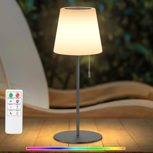 NiceBuy Solar Tischlampe Outdoor Led Tischleuchte Akku Und USB Aufladbar Mit Fernbedienung,Tischlampe Kabellos Dimmbar RGB 8 Farben Wasserdicht IP44 FüR Camping Garten AußEn(Grau) von NiceBuy