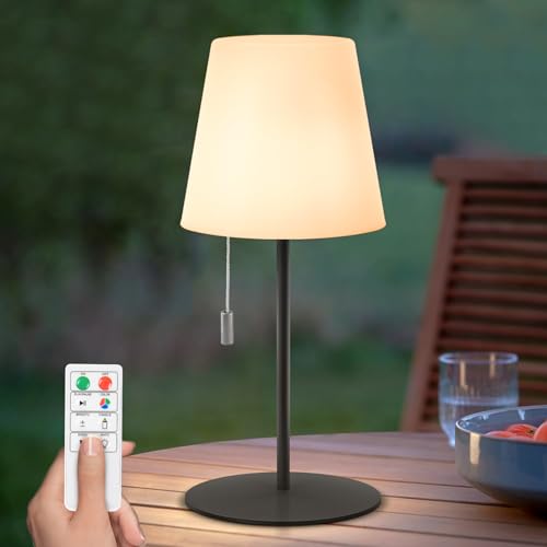 NiceBuy LED Tischlampe Outdoor Dimmbar RGB Farbwechsel Tischleuchte Kabellos USB Aufladbar Mit Fernbedienung Tischlampe Akku Aussen Wasserfest IP44 FüR Camping Garden Decoration(Schwarz) von NiceBuy