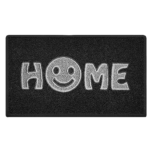 Nicoman Home Smiley Face Vinyl Schlingen Fußmatte, Vinylschlingen, Schwarz mit grauen Einsätzen, 75x44cm von Nicoman