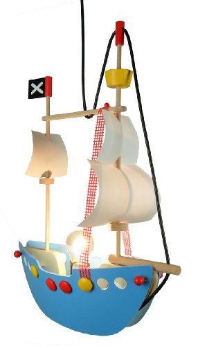 Kinderzimmer Pendelleuchte PIRATENSCHIFF Vollholz Bunt, 45x15x55cm von Niermann Standby