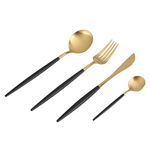 Geschirr Löffel Gabel Messer Geschirr 4-teilig/Set Edelstahl wiederverwendbar farbig für Küchen zu Hause Restaurant(Black Golden) von Nikou